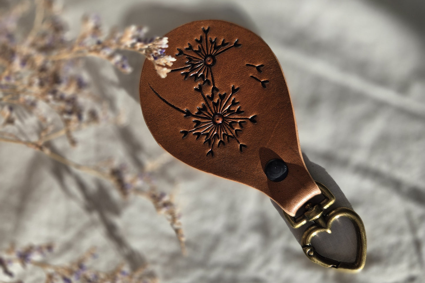 Dandelion Leather Keychain