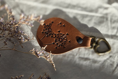 Dandelion Leather Keychain